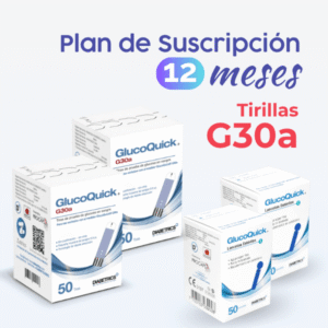 Plan de suscripción anual de Tiras para Glucometro G30a _ 100 tiras Glucoquick G30a + 100 lancetas