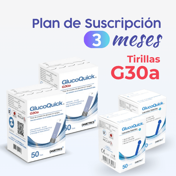 Plan de suscripción 3 meses de Tiras para Glucometro G30a _ 100 tiras Glucoquick G30a + 100 lancetas