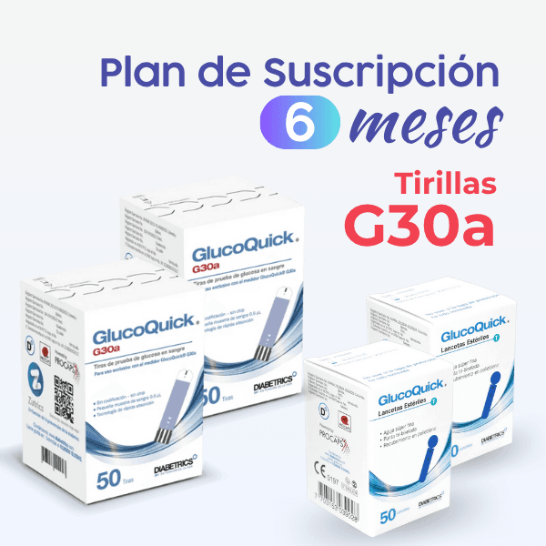 Plan de suscripción 6 meses de Tiras para Glucometro G30a _ 100 tiras Glucoquick G30a + 100 lancetas