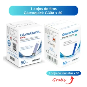 Tiras para glucómetro Glucoquick G30a caja x 50 Gratis 50 lancetas