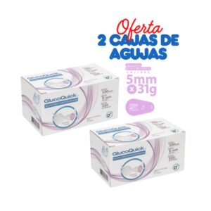 Pack de 2 cajas de agujas GlucoQuick 5mm x 31G para esfero de insulina